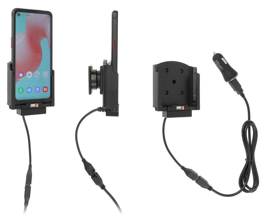Brodit Active holder with cig-plug With USB-cable + cig-plug adapter with 2 USB ports: QC 3.0A + 2.4A. Char Active holder with cig-plug for