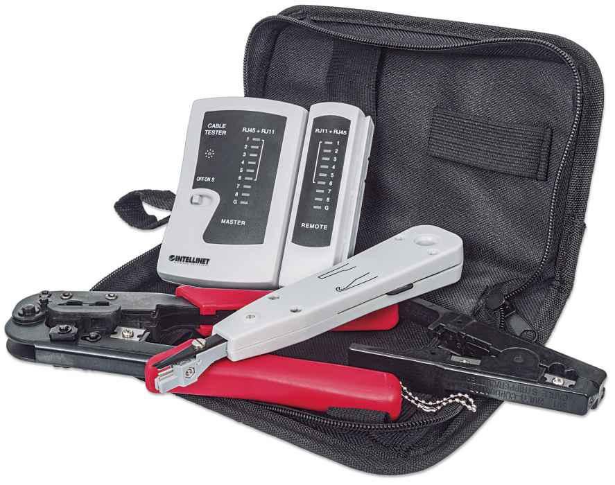 Intellinet 4-Piece Network Tool Kit 4-Piece Network Tool Kit, 4 Tool Network Kit Composed of LAN Tester, LSA punch down tool, Crimping Tool and