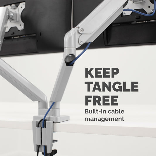 Fellowes Platinum Series Dual Monitor Arm - Monitor Mount for Two 8KG 40 Inch Screens - Adjustable Dual Monitor Desk Mount - Tilt 45° Pan 180ᵒ Swivel 360ᵒ Rotation 360ᵒ, VESA 75 x 75/100 x 100 - Silver