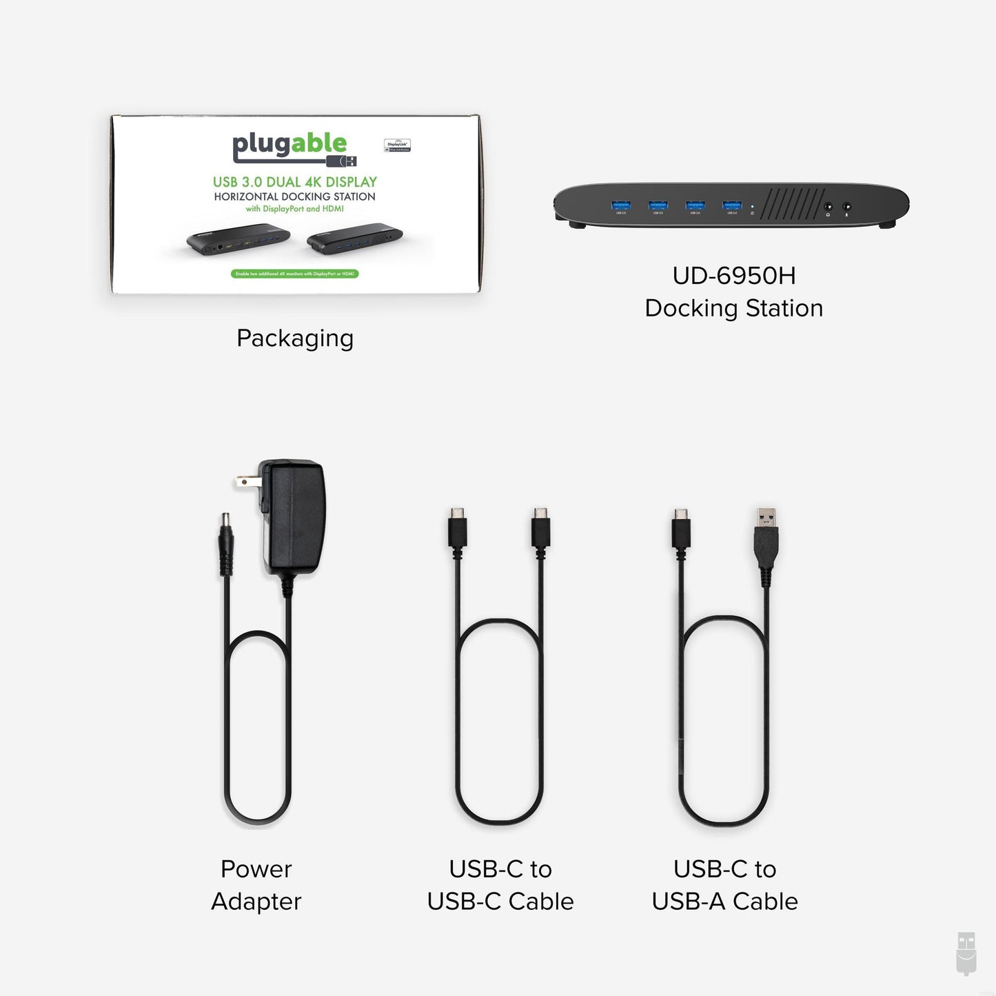 Plugable Technologies Universal Laptop Docking Station, 4K Dual Monitor, DisplayPort or HDMI, Windows Mac or ChromeOS Laptops, USB-C or USB 3.0, Adds 2 Displays, Ethernet, Audio, 6 USB Ports