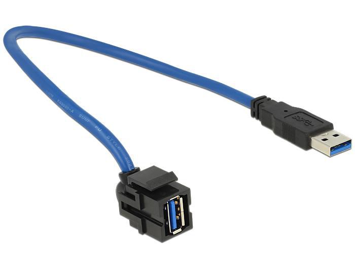Delock Keystone Module USB 5 Gbps type-A female 250° to type-A male with 0.5 m cable black