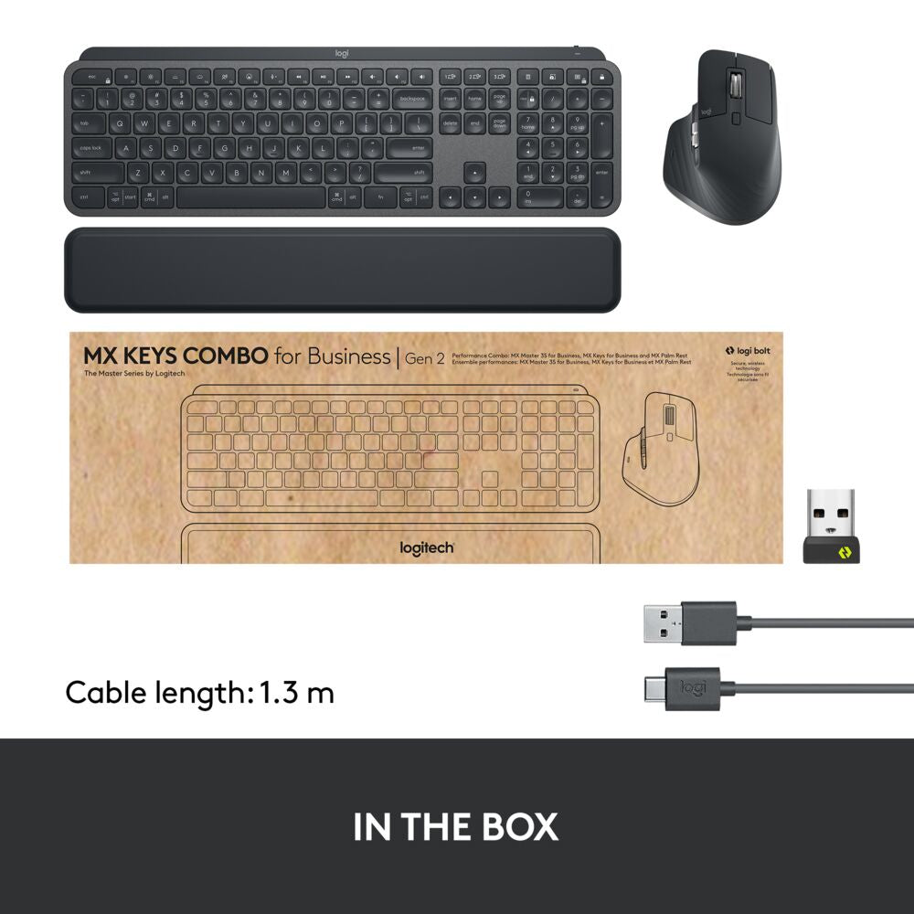 Logitech Master MX Keys Combo for Bussiness keyboard Mouse included Office RF Wireless + Bluetooth AZERTY French Graphite
