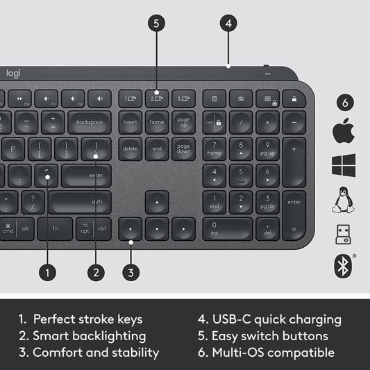 Logitech Master MX Keys Combo for Bussiness keyboard Mouse included Office RF Wireless + Bluetooth QWERTZ Swiss Graphite