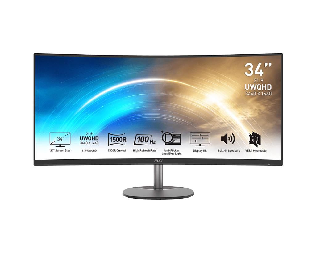 MSI Pro Mp341Cqde Computer Monitor 86.4 Cm (34") 3440 X 1440 Pixels Ultrawide Quad Hd Black