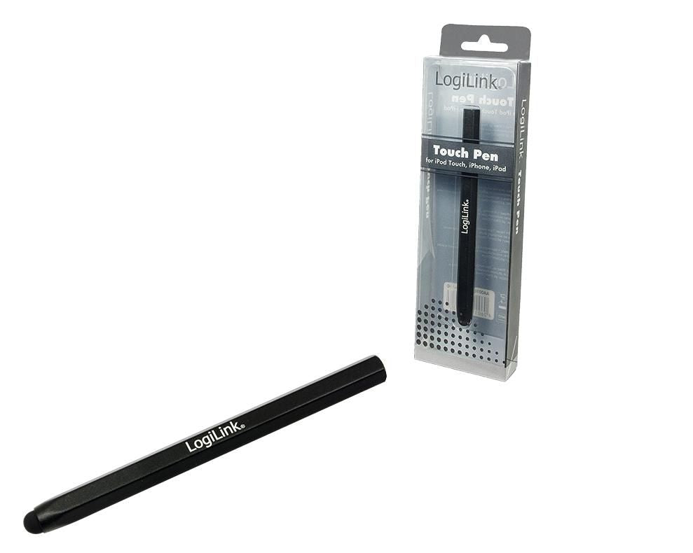 LogiLink Touch Pen, black AA0010, Black, iPad, iPhone, iPod, Aluminium,Rubber, Blister, 40 g, 55 x 190 x 20 mm