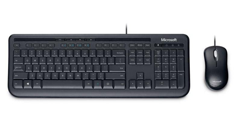 Microsoft Wired Desktop 600, DE keyboard USB QWERTZ Black Black, German layout Keyboard and mouse