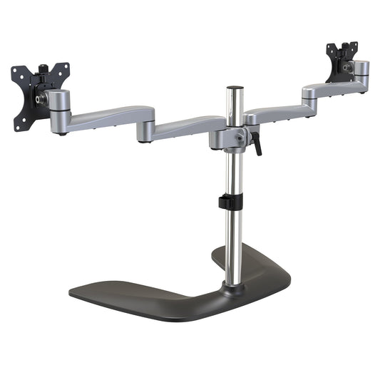 StarTech.com Dual Monitor Stand - Ergonomic Desktop Monitor Stand for up to 32" (17.6lb/8kg) VESA Displays - Free-Standing Articulating Universal Computer Monitor Mount - Adjustable Height - Silver