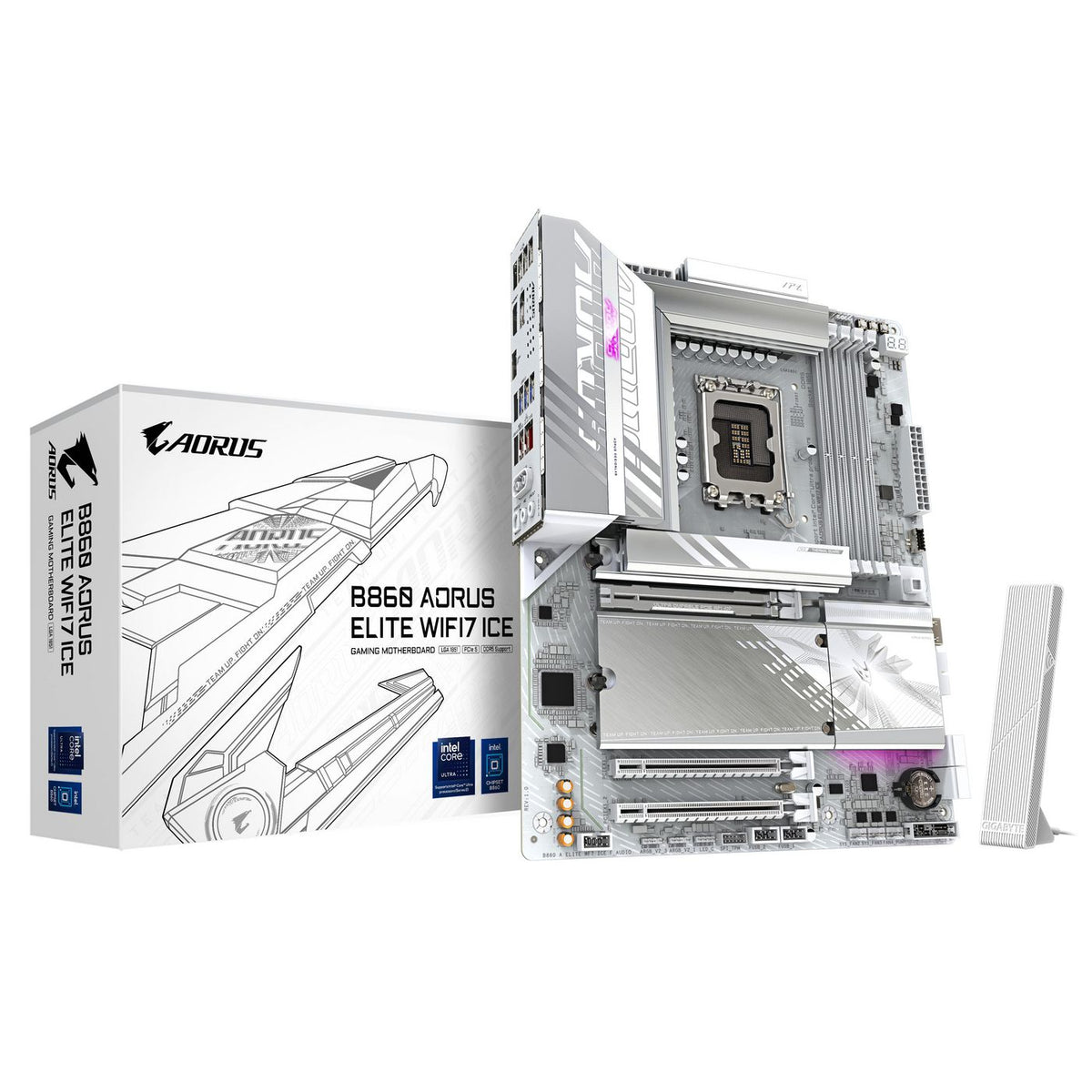 Gigabyte B860 Aorus Elite Wifi7 Ice Motherboard - Intel Core Ultra Series Cpus, 14+1+2+1 Phases Vrm, Up To 9200Mhz Ddr5, 1Xpcie 5.0 + 2Xpcie