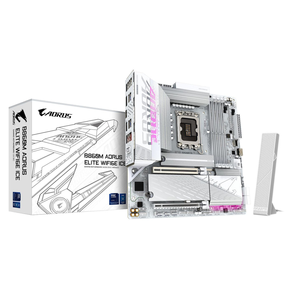 Gigabyte B860M Aorus Elite Wf6E Ice Motherboard - Intel Core Ultra Series Cpus, 12+1+2+1 Phases Vrm, Up To 9200Mhz Ddr5, 1Xpcie 5.0 + 2Xpcie