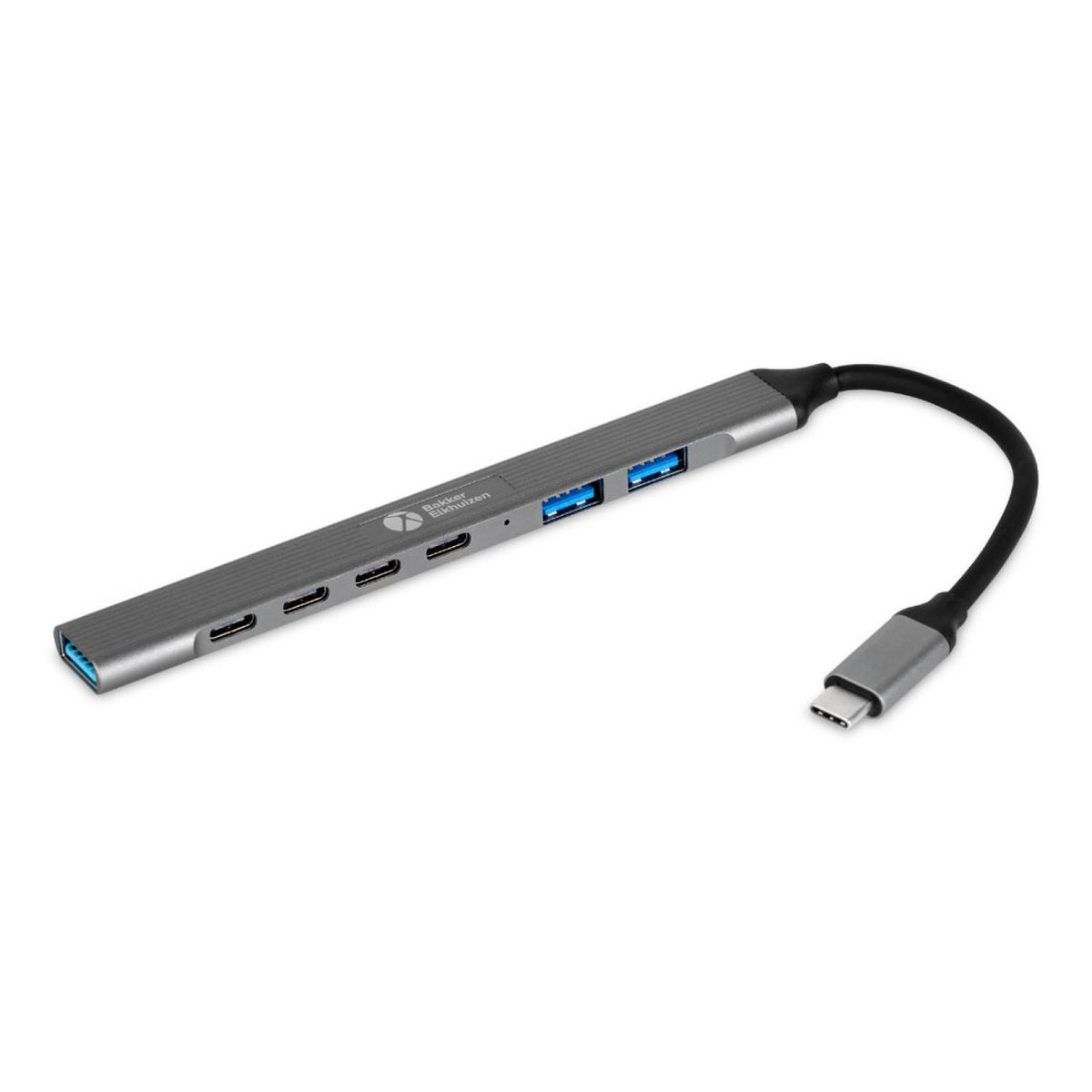 BakkerElkhuizen Usb-C Hub 7-In-1 (3A+4C), 7 Connections, Stylish Design, Flexible Cable And Stays Cool During Use.