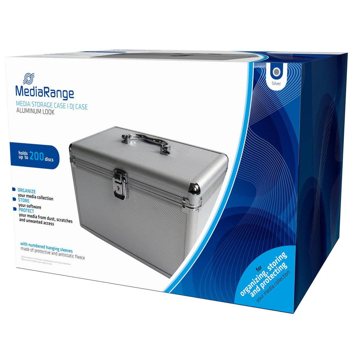MediaRange CD DJ-Case for 200 CD/DVDs BOX75, Box case, 200 discs, Silver, Fleece,Plastic,Wood, 120 mm, Aluminium