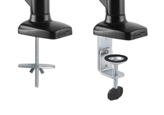 Manhattan Dual Desk Mount for TV & Monitors (Full Motion Spring), For screens 10" to 27", C-Clamp or Grommet Assembly,VESA compatibility: 75x75 and 100x100mm -check the dimensions of the four mounting holes on back of screen to ensure it fits,Max 9kg (eac
