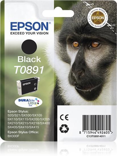 Epson Ink Black Monkey Singlepack Black T0891 DURABrite Ultra Ink, Pigment-based ink, 1 pc(s)