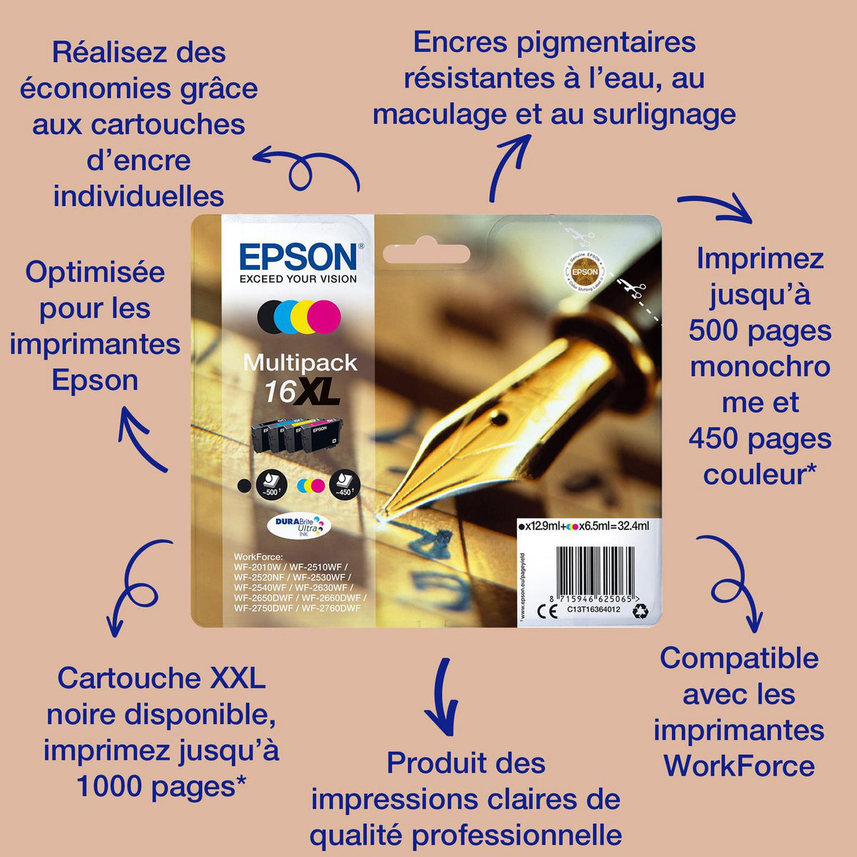 Epson INK CARTR DURABRITE YEL 16 Pen and crossword Singlepack Yellow 16 DURABrite Ultra Ink, Original, Pigment-based ink, Yellow, Epson, -