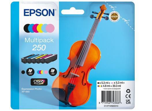 Epson 250 Violin Claria Photo Hd Ink Cartridge 6 Pc(S) Original Black, Cyan, Light Cyan, Light Magenta, Magenta, White