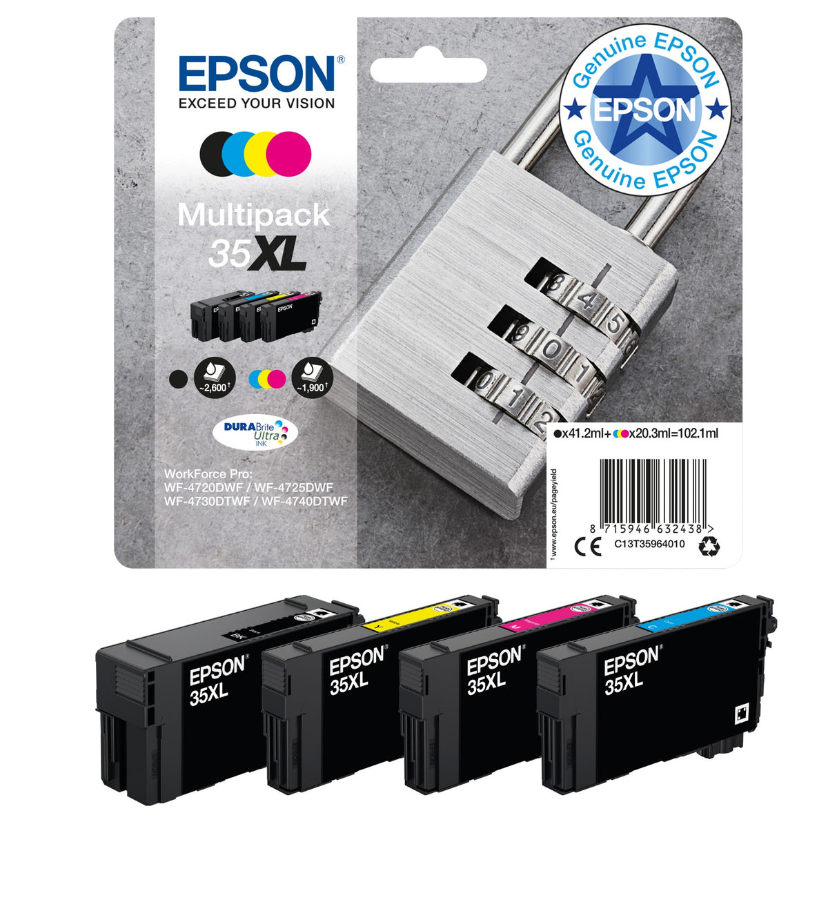 Epson C13T35964010/35XL Ink cartridge multi pack Bk,C,M,Y high-capacity 41,2ml + 3x20,3ml Pack=4 for Epson WF-4720