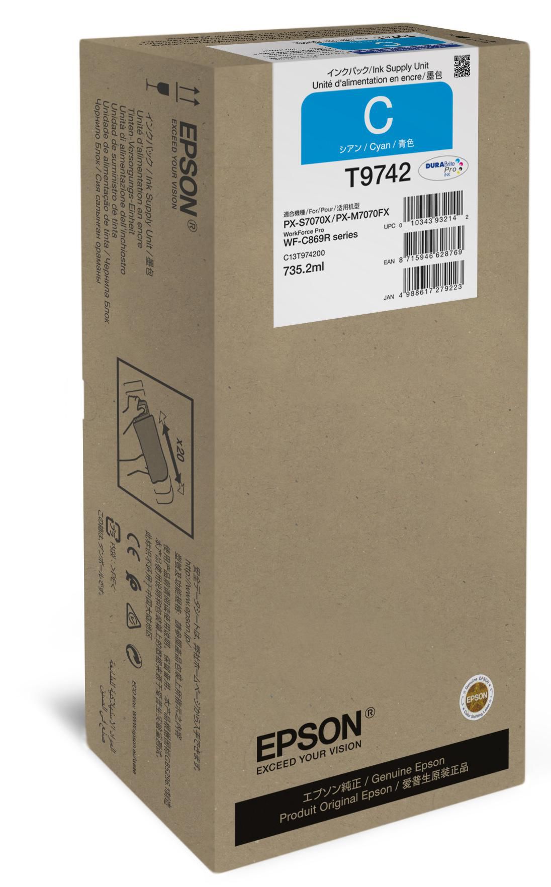 Epson Cyan XXL Ink Supply Unit Cyan XXL Ink Supply Unit, Extra (Super) High Yield, 735.2 ml, 84000 pages, 1 pc(s)