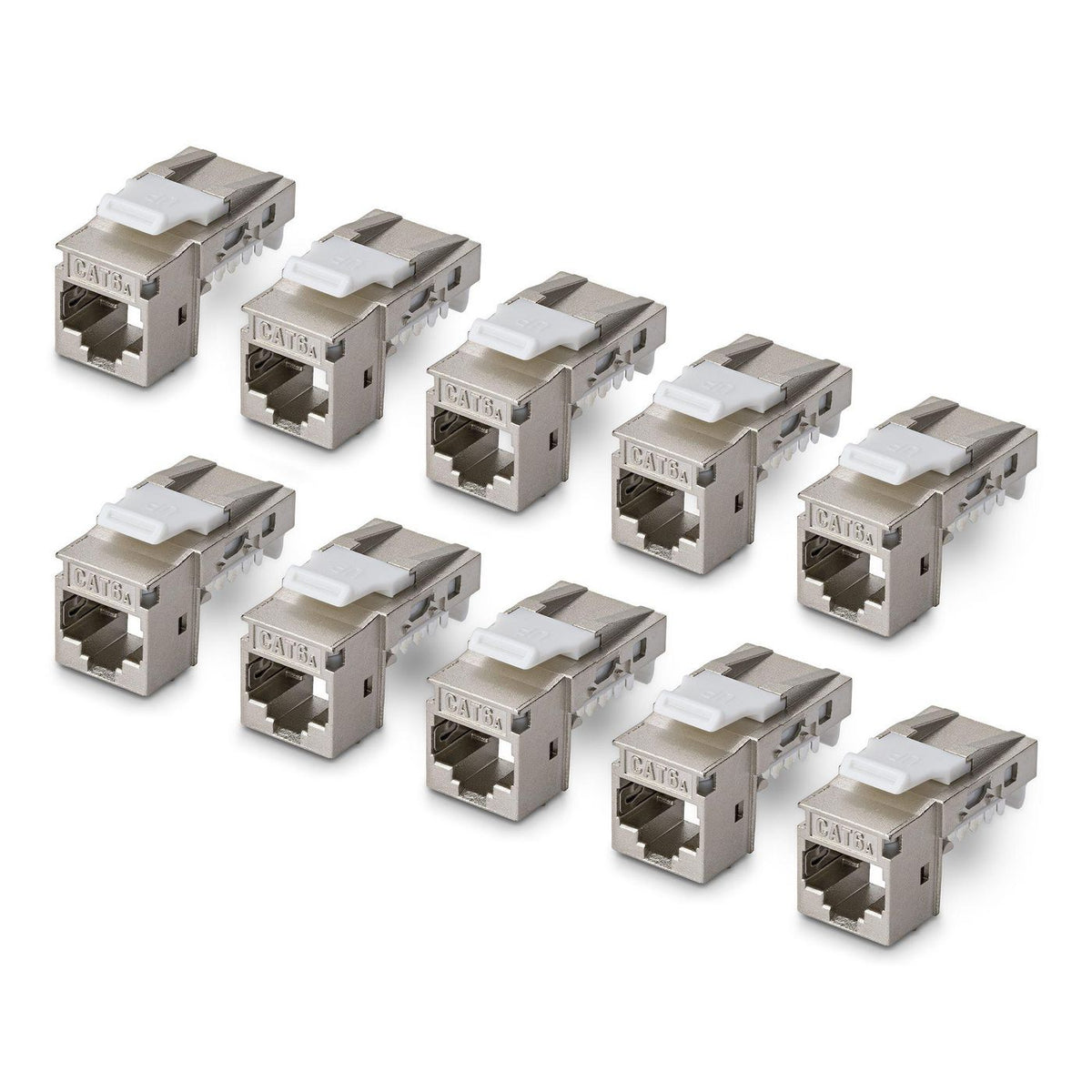 StarTech.com Shielded Cat6A Keystone Jack, 10-Pack Rj45 Ethernet Keystone Jacks, Stp Cat6A Wall Jack, 90-Degree Toolless