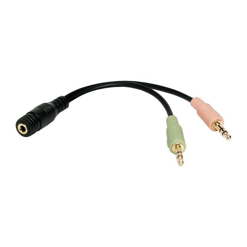 LogiLink Audio cable, 2x 3.5 mm 3-pin/M to 3.5 mm 4-pin/F, black, 0.15 m CA0020, 3.5mm, Female, 2 x 3.5mm, Male, 0.15 m, Black