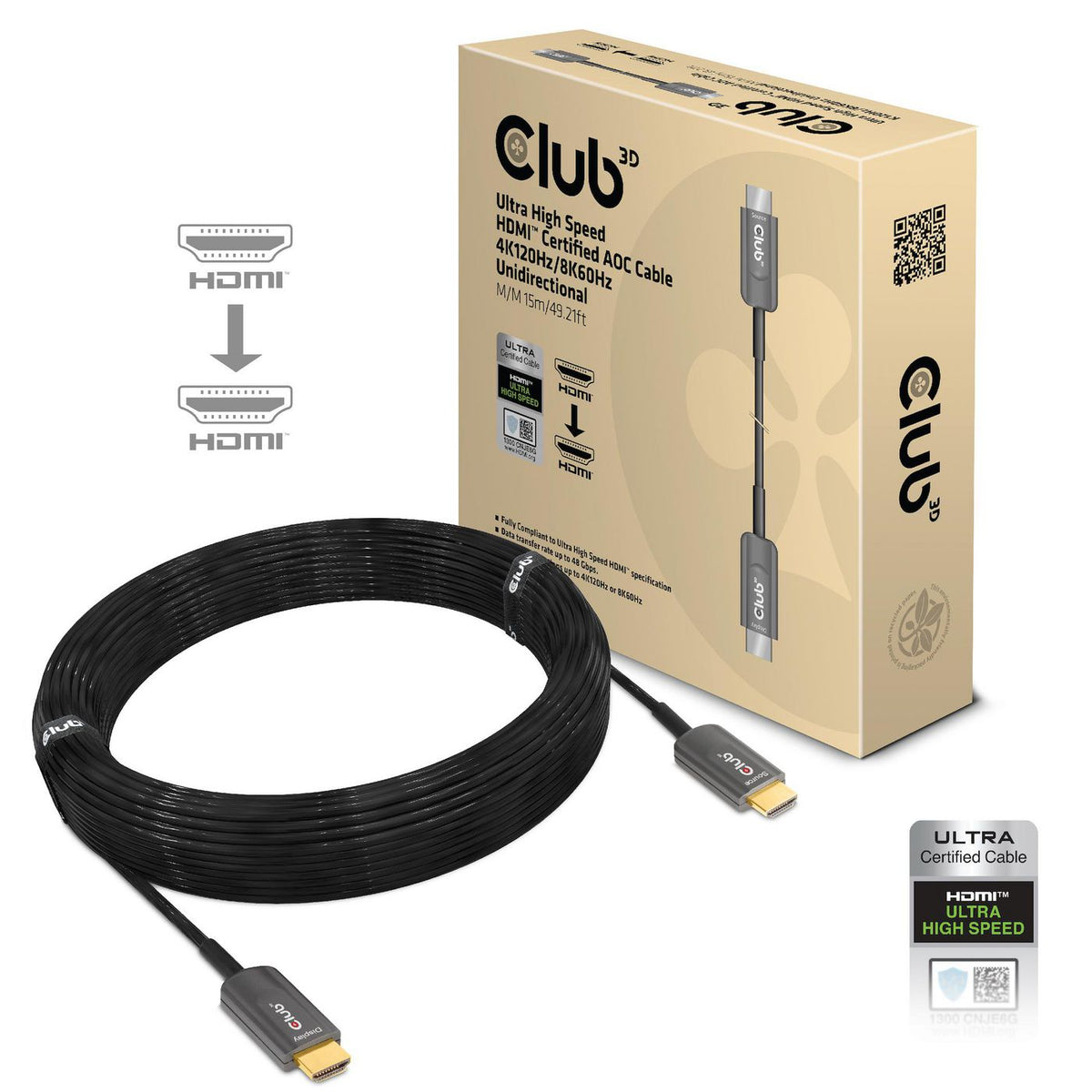 Club3D Ultra High Speed Hdmi Certified Aoc Cable 4K120Hz8K60Hz Unidirectional MM 15M49.21Ft