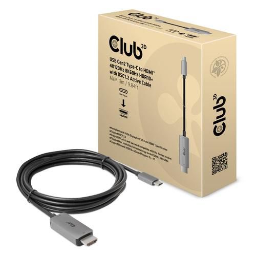 Club3D Usb Gen2 Type-C To Hdmi 4K120Hz 8K60Hz Hdr10 With Dsc1.2 Active Cable M/M 3M / 9.84Ft