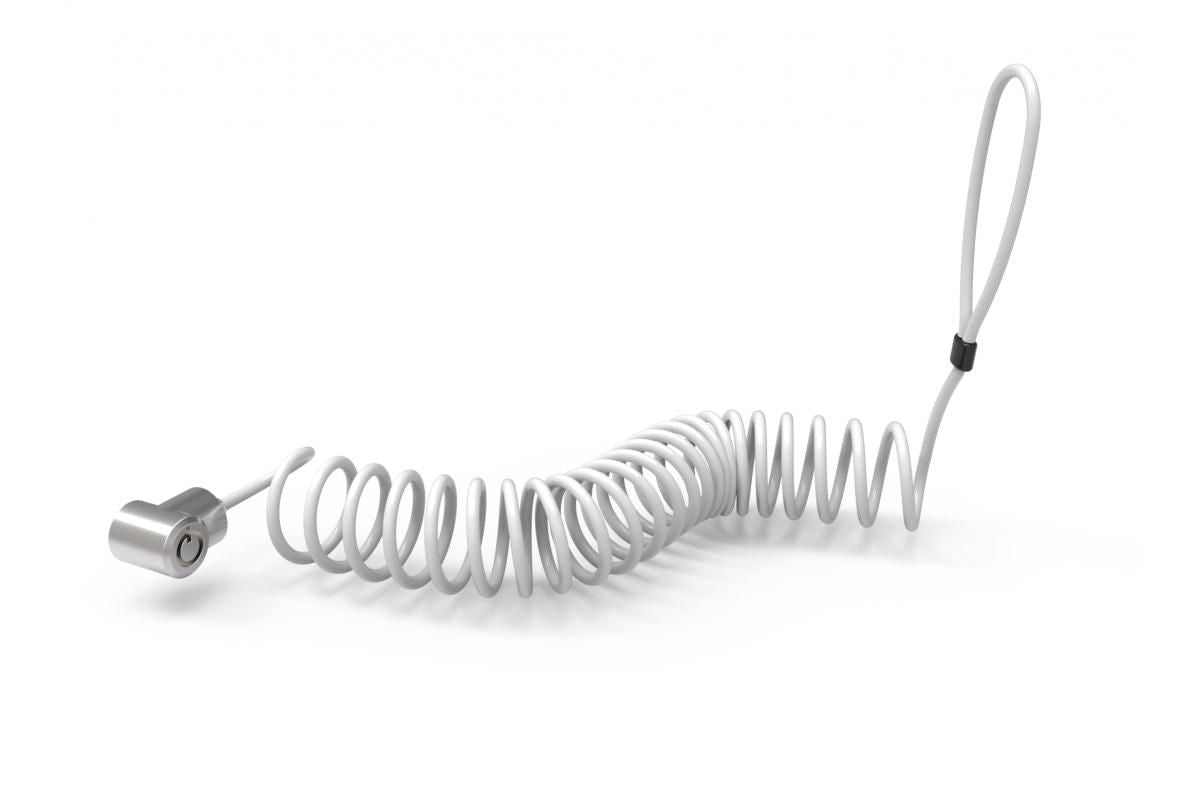 Compulocks Universal Keyed Coiled Cable Lock with 3M Plate CL15CUTL, Key, Galvanized steel, Silver