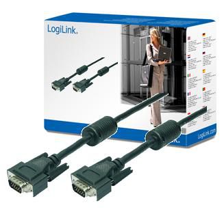 LogiLink VGA cable, HD15/M to HD15/M, 1080p, 2x ferrite, black, 15 m CV0017, 15 m, VGA (D-Sub), VGA (D-Sub), Black, Male/Male, RoHS