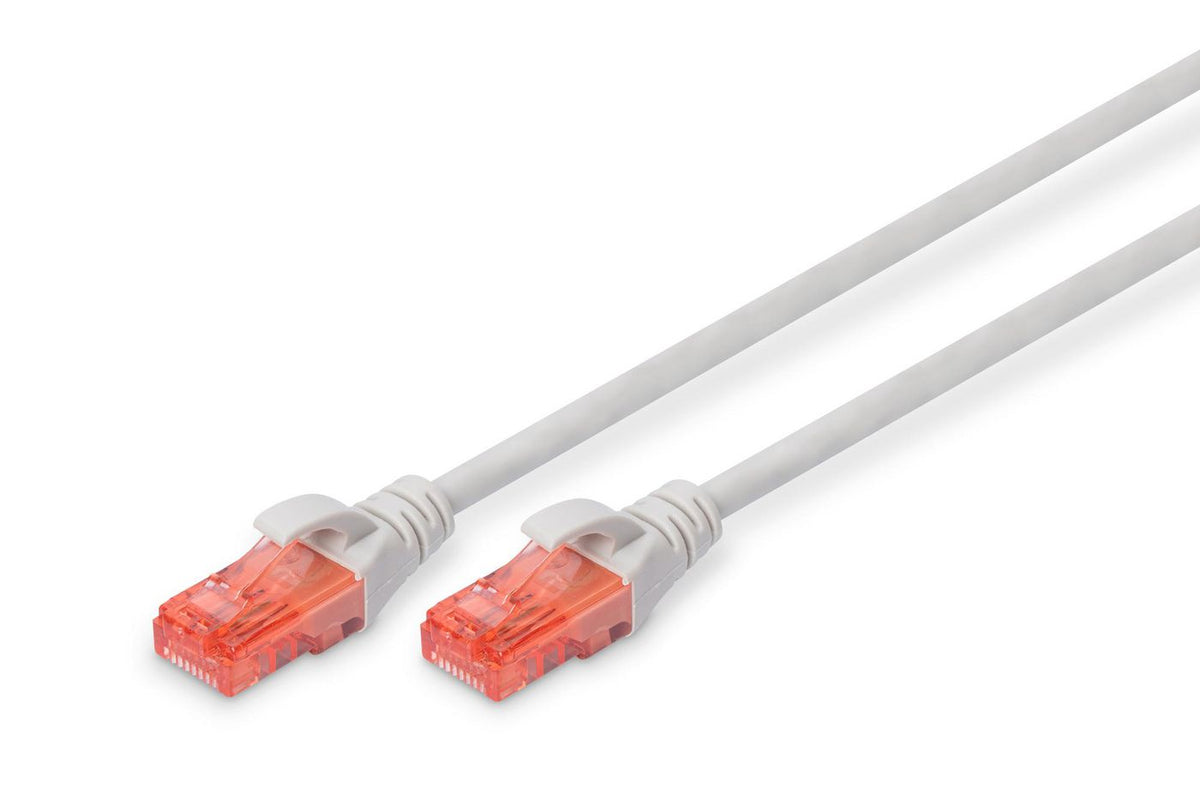Digitus CAT 6, U-UTP patch cord, PVC AWG 26/7, length 0.5 m, color grey 0.5m grau Hebelschutz