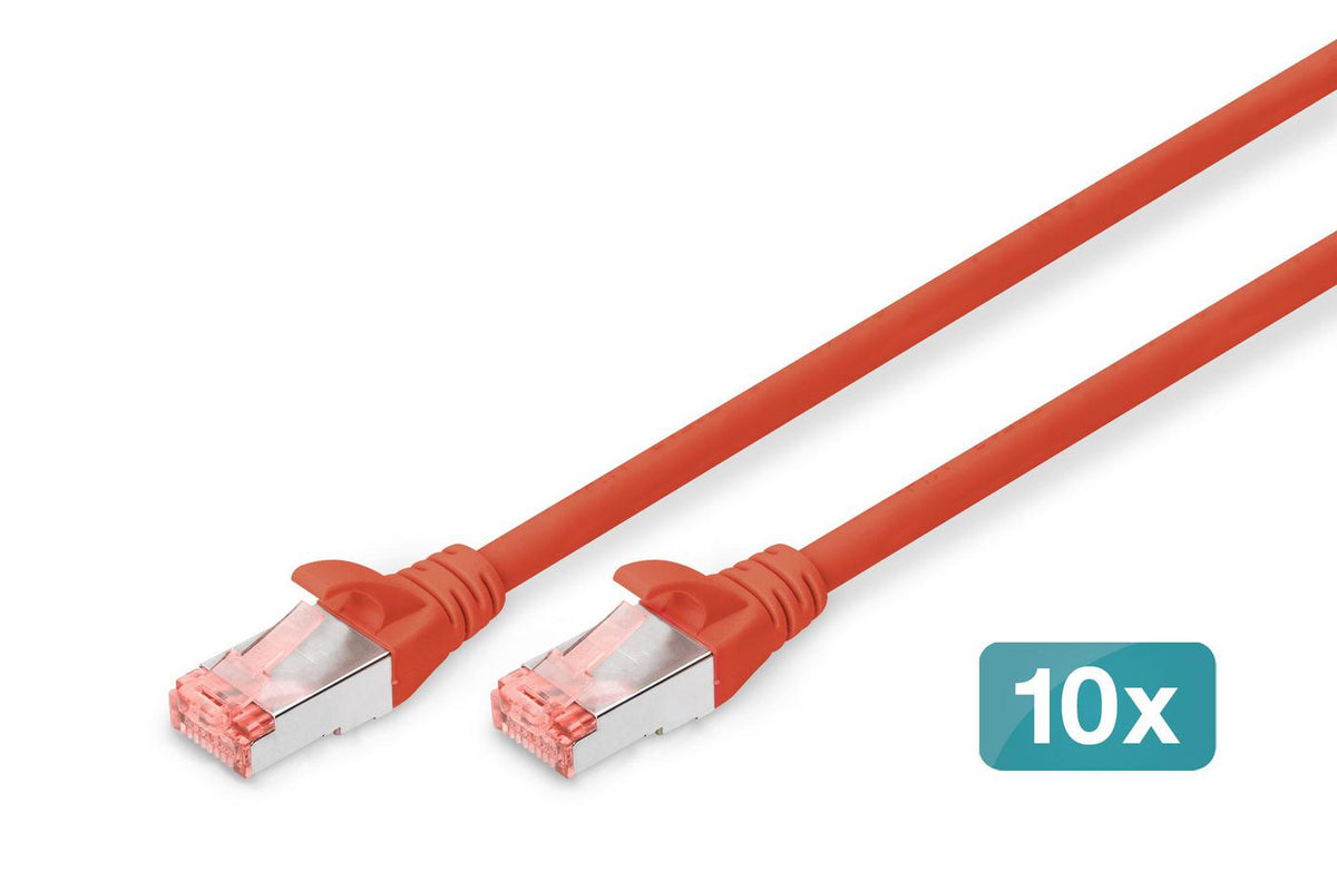 Digitus CAT 6 S-FTP patch cord, Cu, LSZH AWG 27/7, length 2 m, 10 pieces, color red St rot