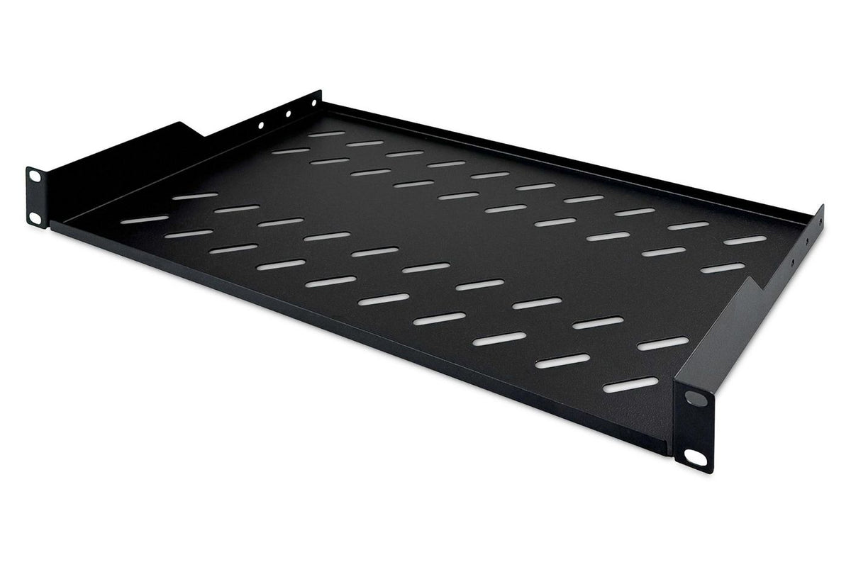 Digitus 1U fixed shelf for racks from 400 mm depth 45x483x250 mm, up to 15 kg, black (RAL 9005) vented. black RAL 9005. 250x44 mm
