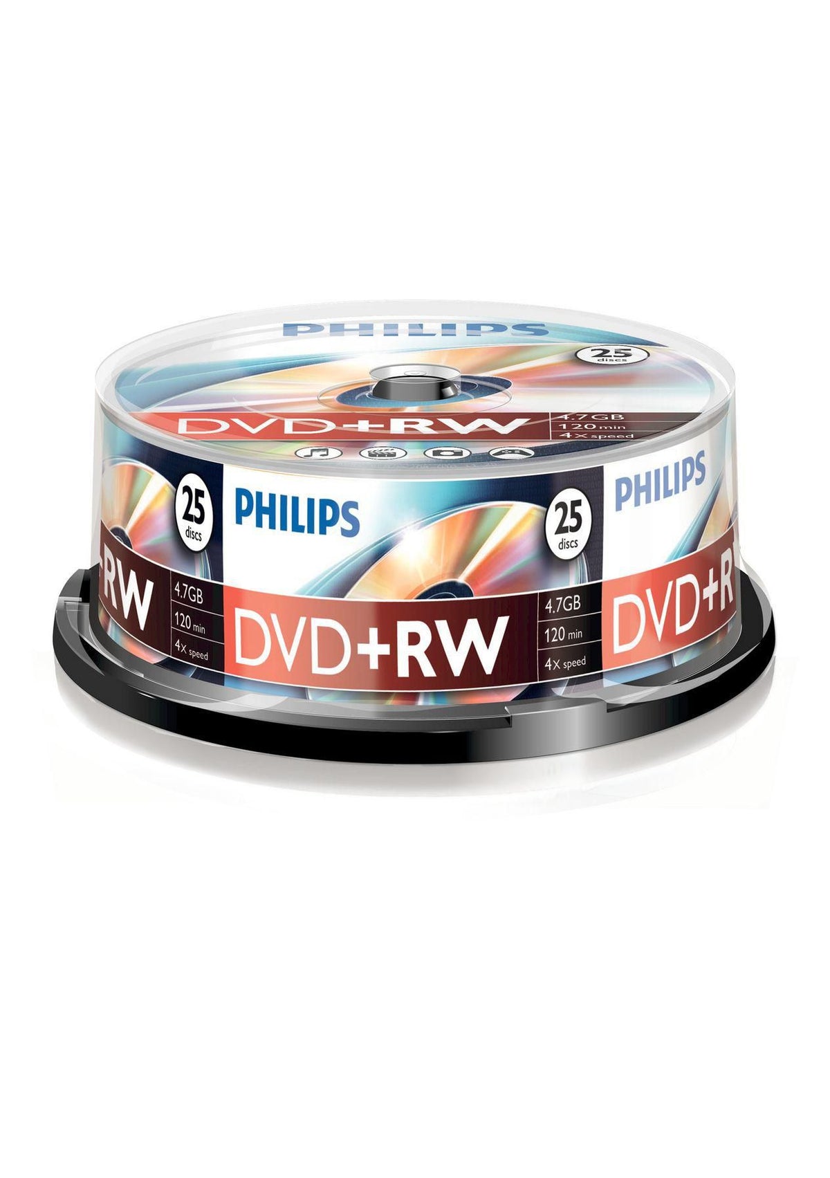 Philips 25 x DVD+RW - 4.7GB / 120min DVD+RW DW4S4B25F/00, 4.7 GB, 120 min, DVD+RW, 4x, 4.7 GB