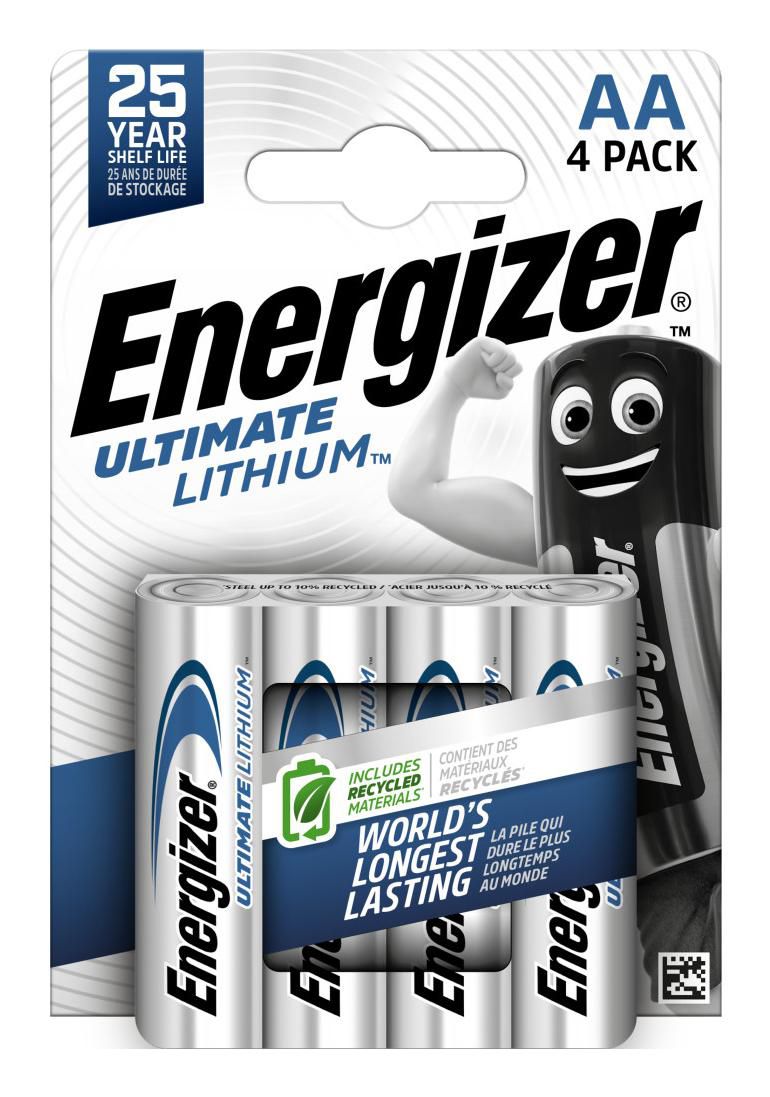 Energizer Batterie Lithium, Mignon, AA, FR06, 1.5V, Ultimate Lithium, Retail Blister (4-Pack)