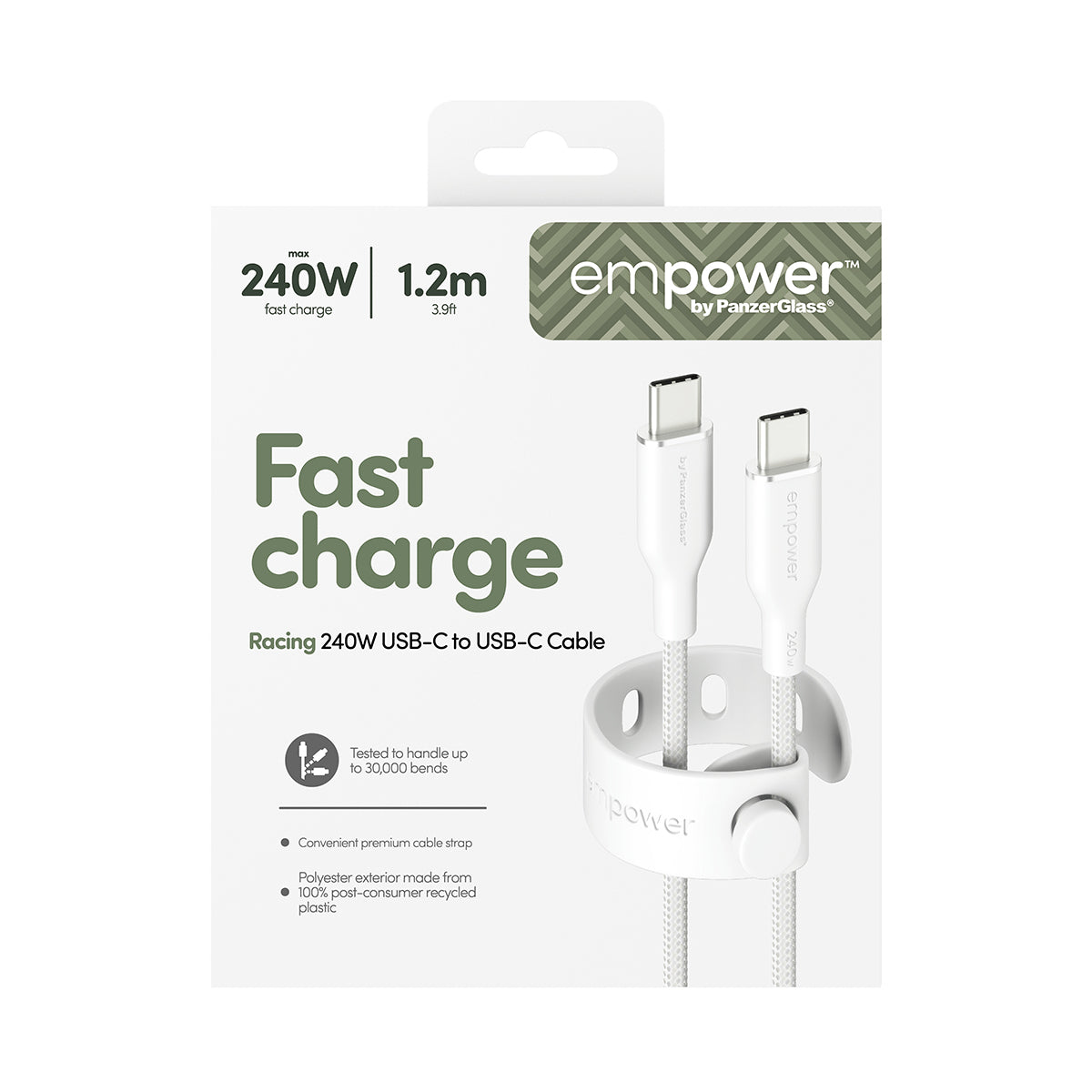 PanzerGlass empower™ by ® Racing 240W USB-C to USB-C Cable | USB 2.0 | 1.2M | Silver White