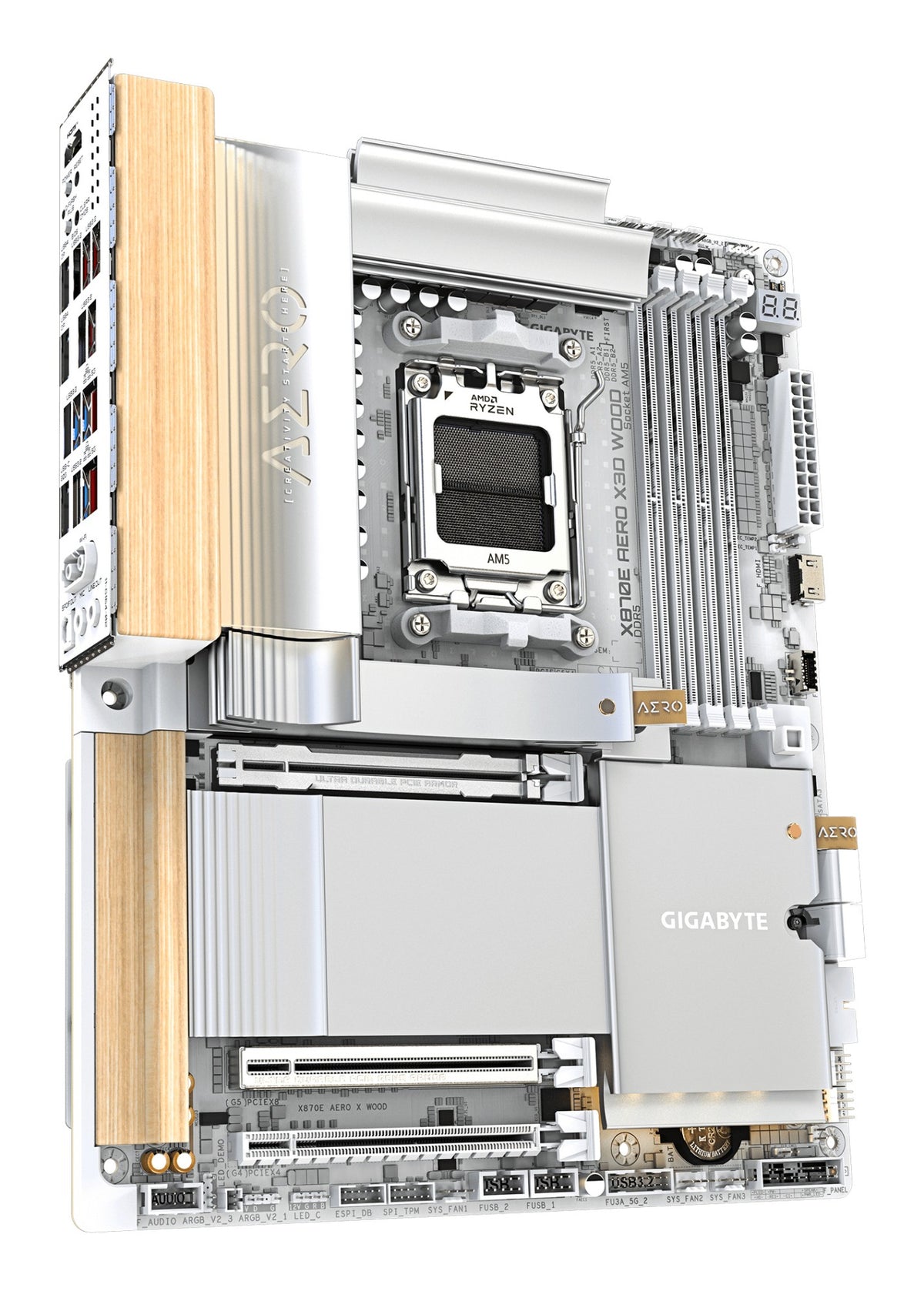 GIGABYTE X870E AERO X3D WOOD Motherboard - Supports AMD Ryzen 9000 CPUs, 16+2+2 Phases Digital VRM, up to 9000Hz DDR5 (OC), 2xPCIe 5.0 + 2xPCIe 4.0, Wi-Fi 7, 5GbE LAN, USB 4