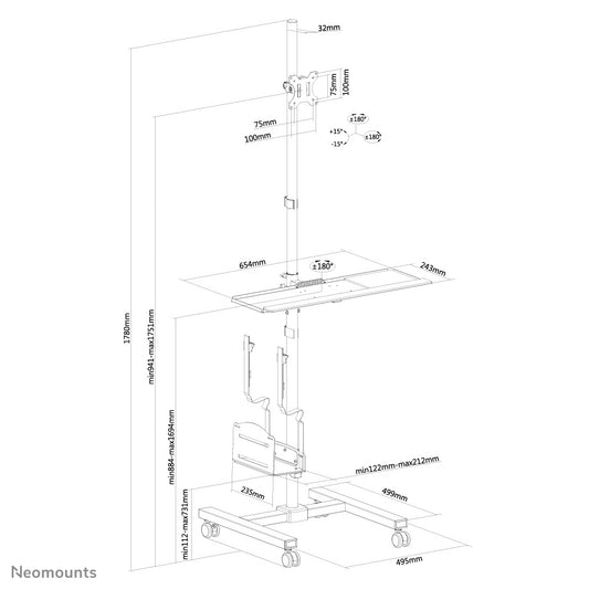 Neomounts FPMA-MOBILE1700 Mobile workstation 10-32"