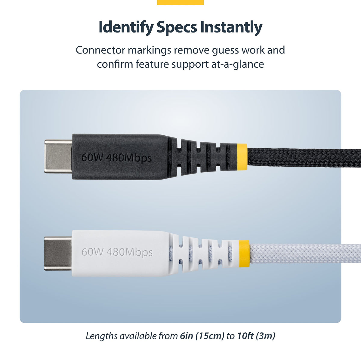 StarTech.com 3m (10ft) USB-C Charging Cable, 60W (3A) PD, Dual-Layer Braided Nylon/TPE Jacket, Rugged USB C Charging Cord, USB 2.0 Laptop Charger Cable