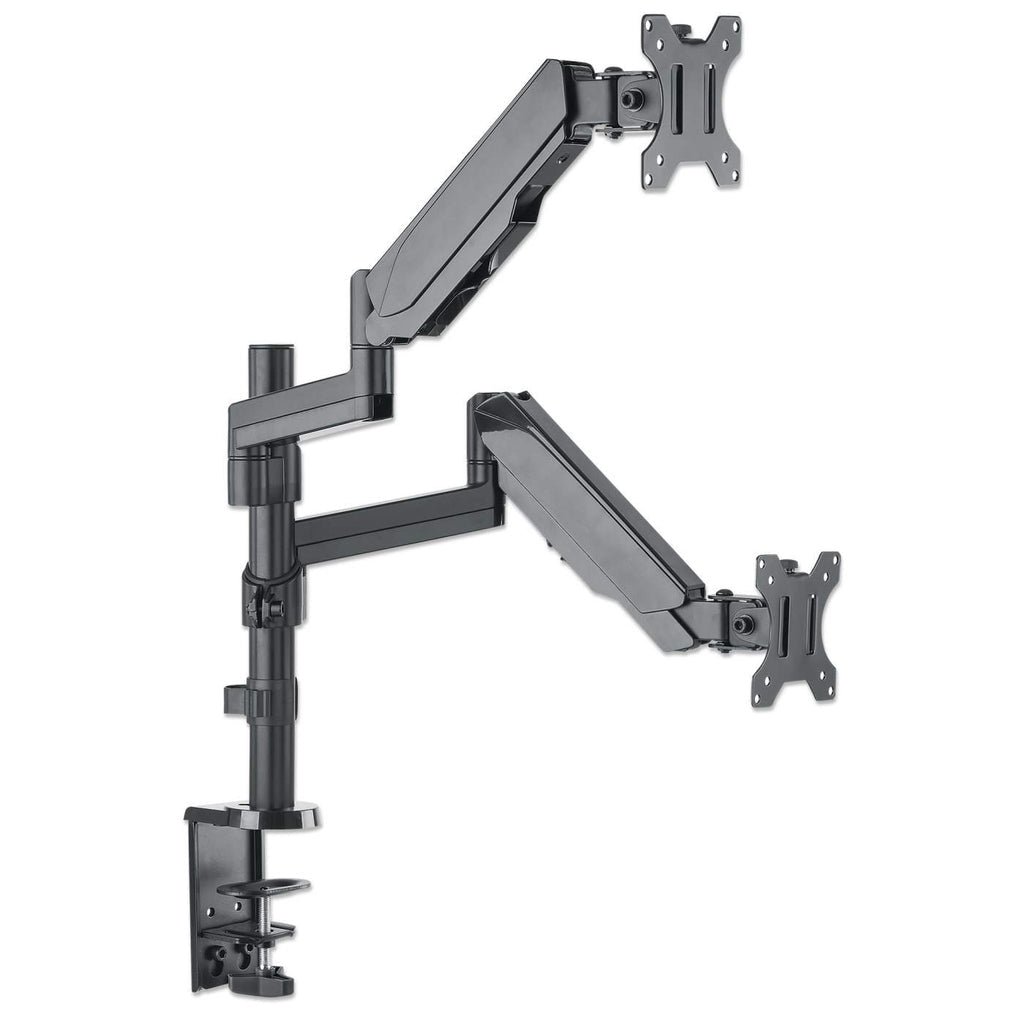 Manhattan Dual Desk Mount for TV & Monitors (Full Motion Gas Spring), For screens 10" to 27", Clamp or Grommet Assembly, VESA compatibility: 75x75 and 100x100mm - check the dimensions of the four mounting holes on back of screen to ensure it fits, Max 8kg