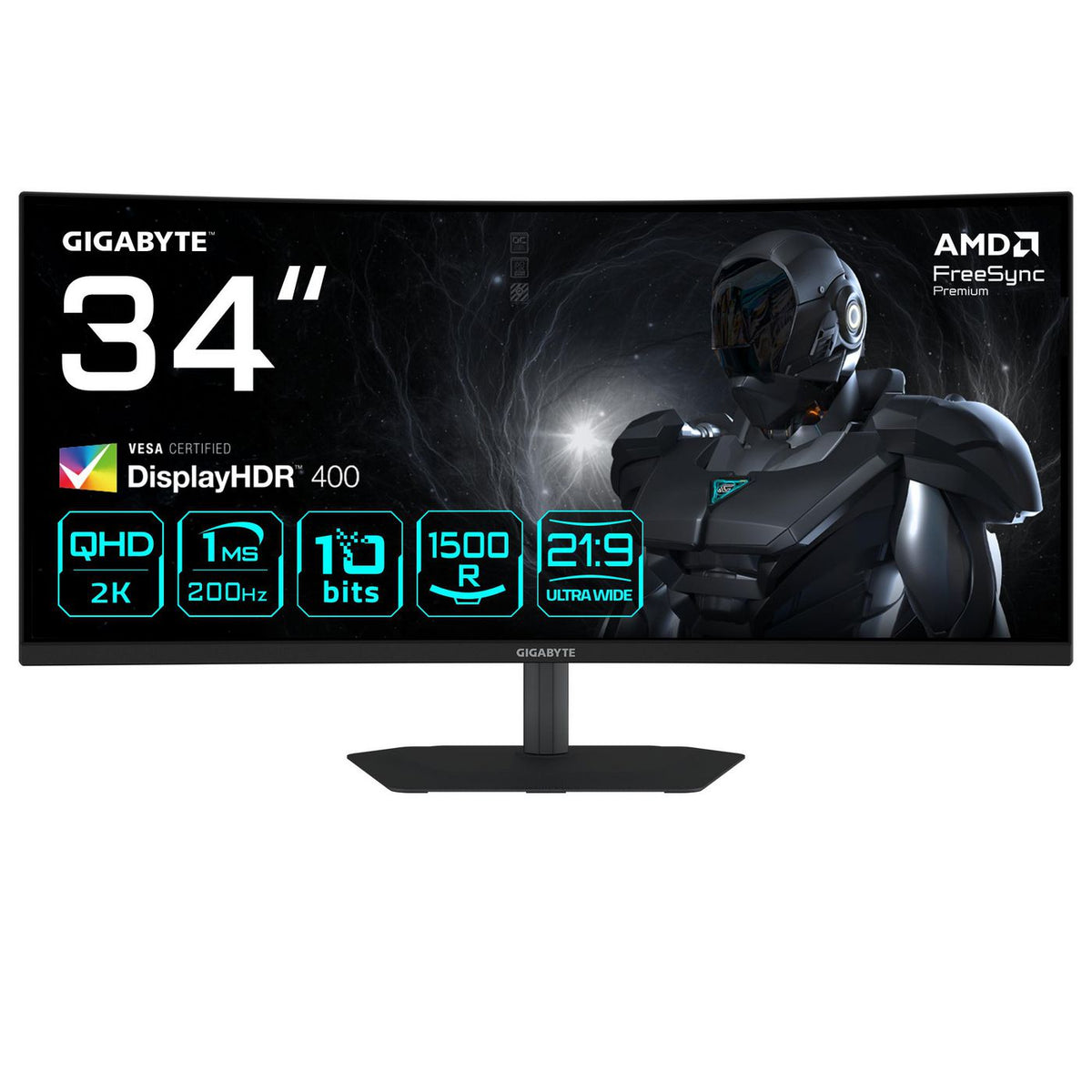 Gigabyte (34") Wqhd Curved Gaming Monitor - 3440 X 1440, 1500R, 200Hz, 1Ms, 450 Cd/M2, Amd Freesync Premium, Displayhdr 400, Hdmi 2.0,