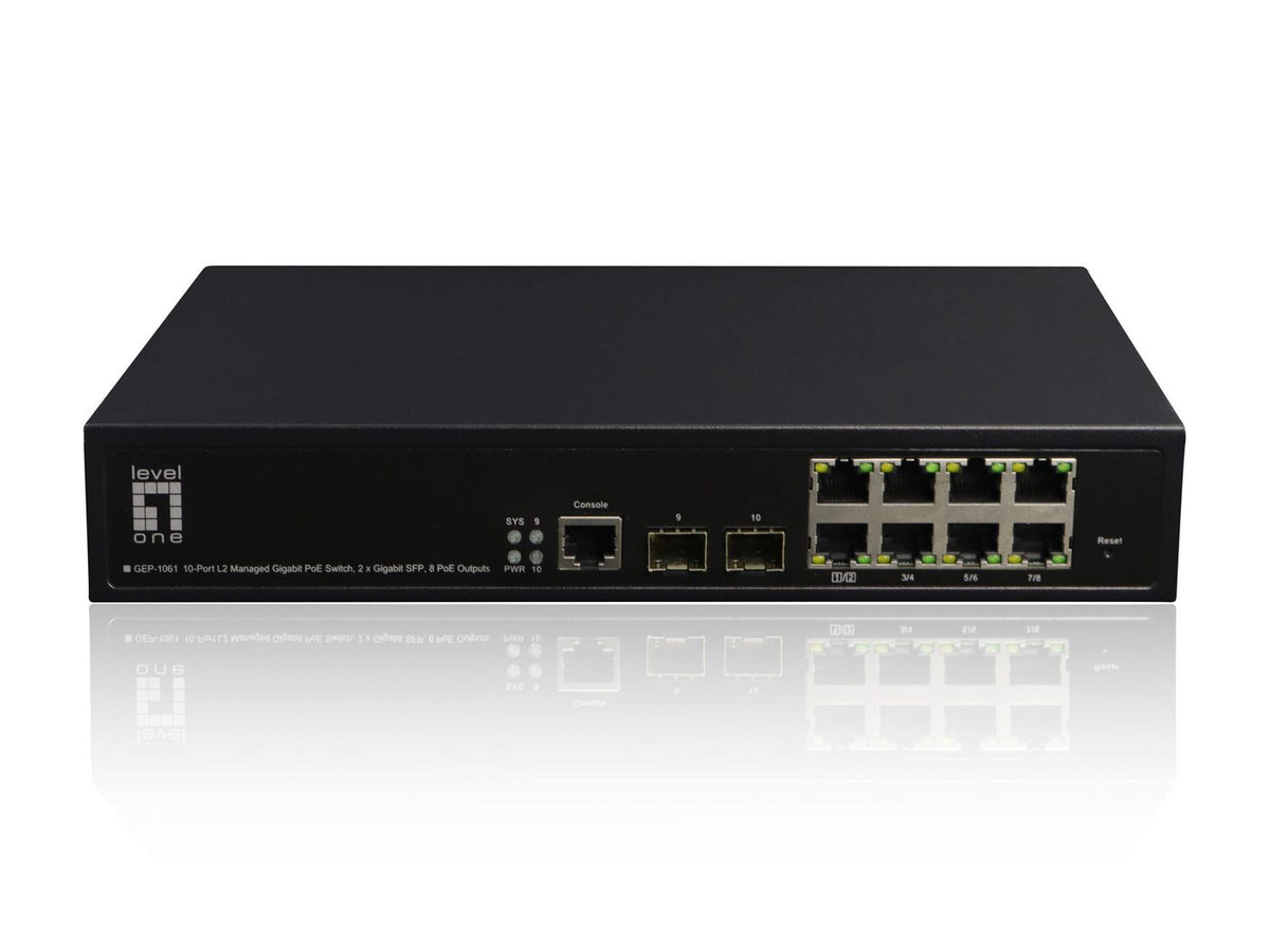 LevelOne 10-PORT L2 MNG GB POE SWITCH GEP-1061, Managed, L2, Gigabit Ethernet (10/100/1000), Power over Ethernet (PoE), Rack mounting