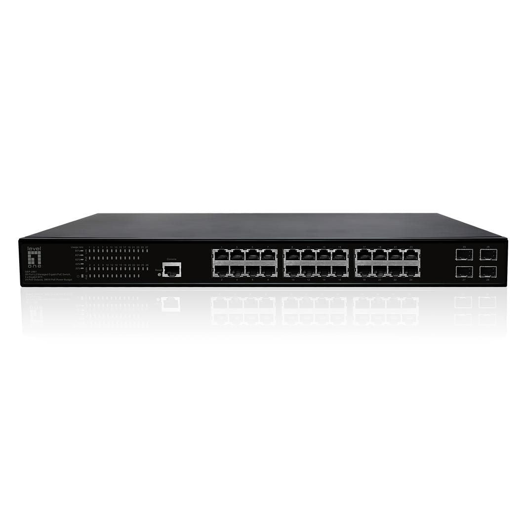LevelOne Network Switch Managed L2 Gigabit Ethernet (10/100/1000) Power Over Ethernet (Poe) 1U Black