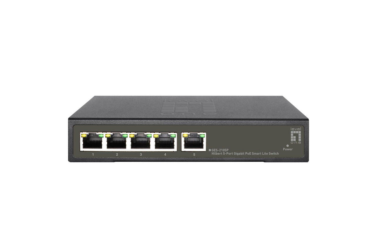 LevelOne Hilbert 5-Port Gigabit Poe Smart Lite Switch, 802.3At/Af Poe, 4 Poe Outputs, 60W Poe Power Budget