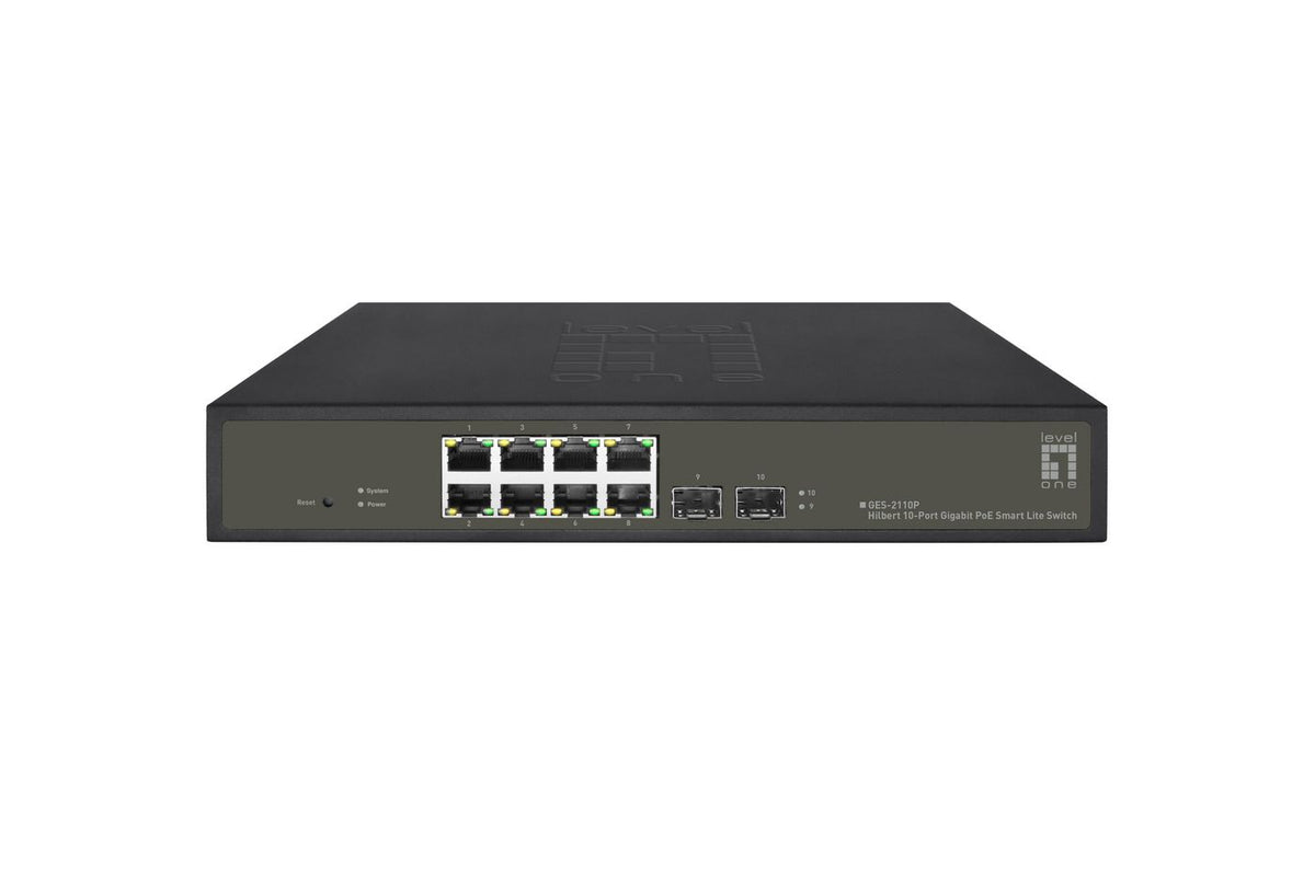 LevelOne Hilbert 10-Port Gigabit Poe Smart Lite Switch, 8 Poe Outputs, 2 X Gigabit Sfp, 802.3At/Af Poe, 130W Poe Power Budget