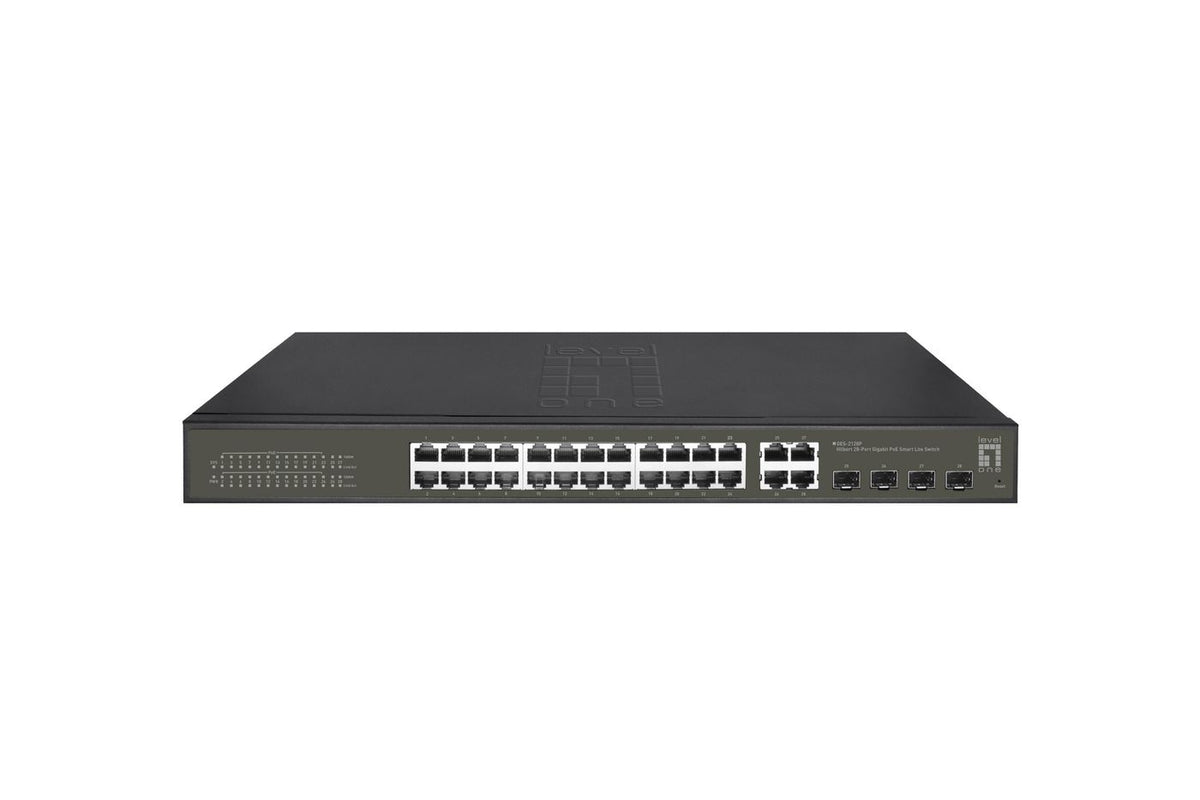 LevelOne Hilbert 28-Port Gigabit Poe Smart Lite Switch, 24 Poe Outputs, 4 X Gigabit Sfp/Rj45 Combo, 802.3At/Af Poe, 380W Poe Power Budget