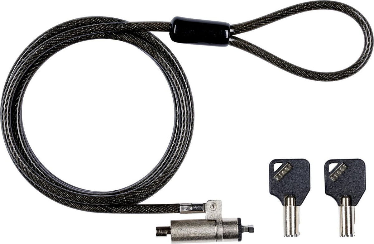 eSTUFF Master keyed Security lock with keys for Wedge Slot Ø4.5mm x 180cm Cut-resistant 7x7 twisted strand carbon steel, Black