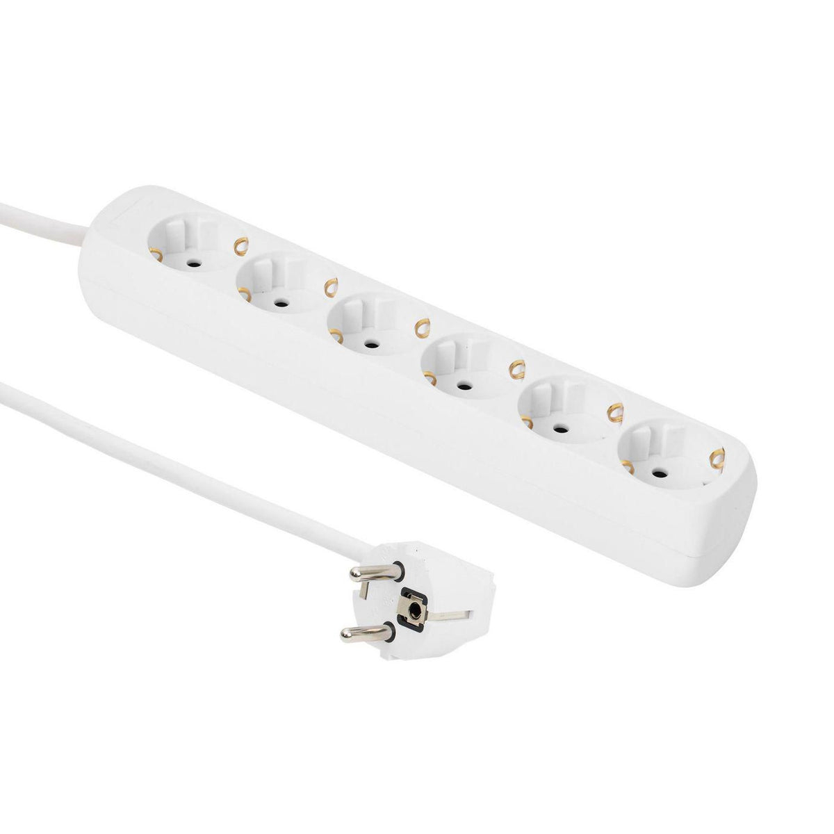MicroConnect 6-way Schuko power Socket 1.5m without On/Off switch, White with child proof / earth clips, 230V 16A