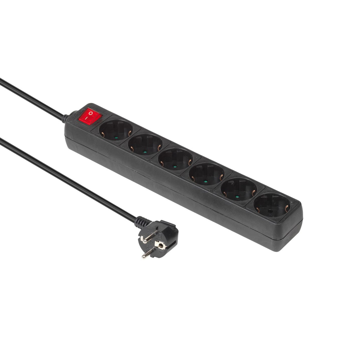 MicroConnect 6-way Schuko Socket on/off switch 3M Black With ON/OF switch and child protection