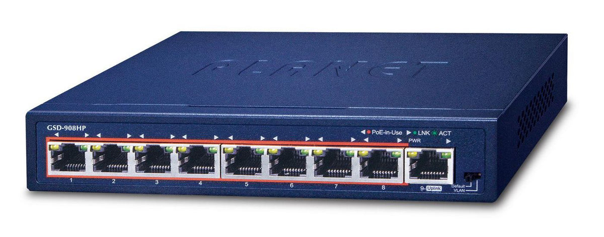 Planet 8-Port 10/100/1000 Gigabit 802.3at POE Ethernet Switch plus 1-Port Gigabit Ethernet Switch (100W POE Budget with External Power Supply)