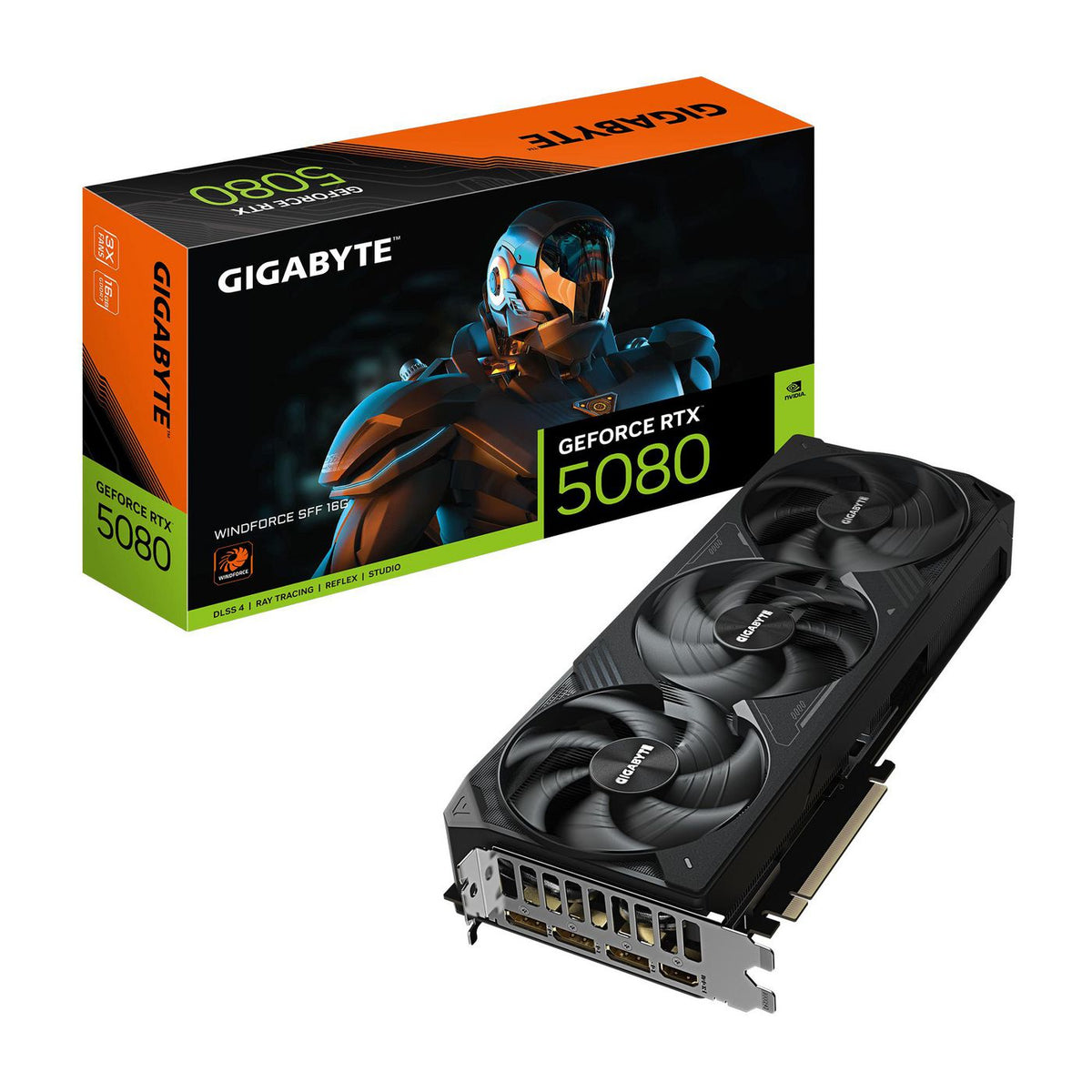 Gigabyte Windforce Sff 16G Graphics Card - 16Gb Gddr7, 256Bit, Pci-E 5.0, 2617Mhz Core Clock, 3 X Displayport, 1 X Hdmi, Gv-N5080Wf3-16Gd