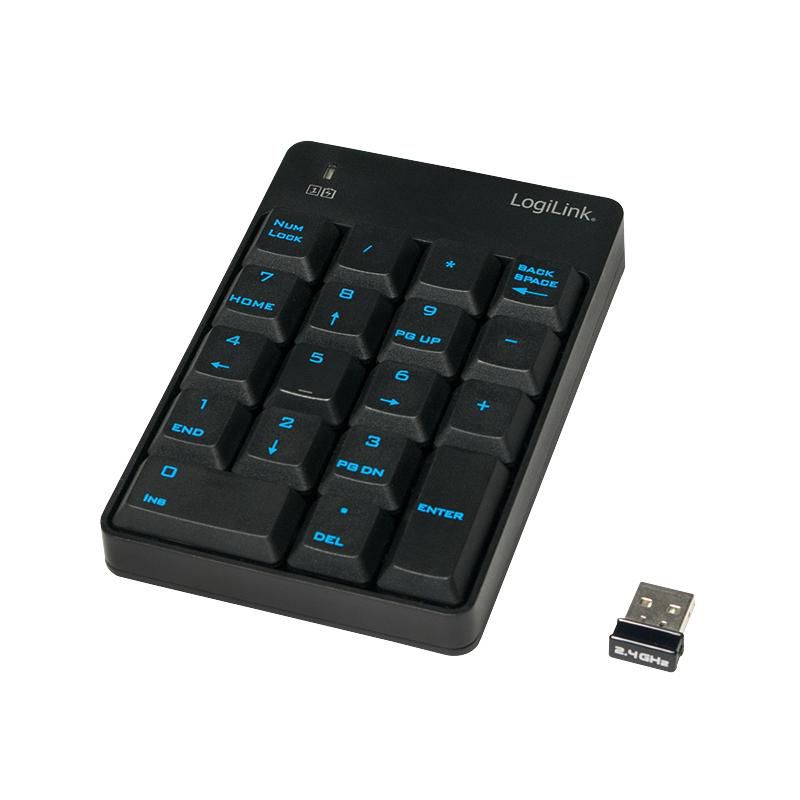 LogiLink Keypad, wireless 2.4G, 18 Keys, black ID0120, RF Wireless, Notebook, 2.4 GHz, 10 m, Black, USB