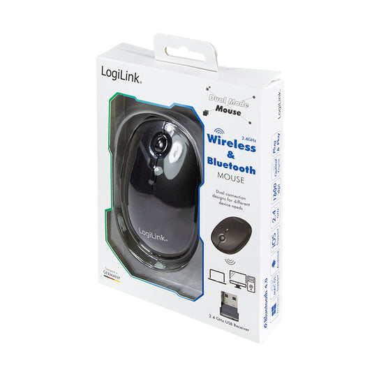LogiLink ID0204 mouse Office Ambidextrous RF Wireless + Bluetooth 1600 DPI